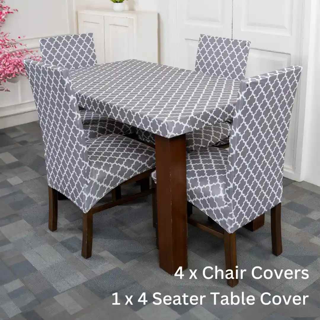 DivineTrendz - Grey Diamond Elastic Chairs Table Covers